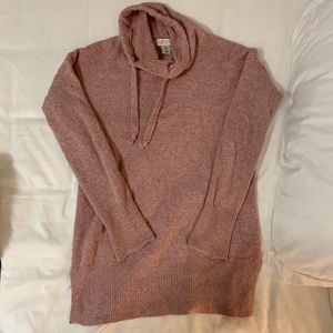 PINK COWL NECK TUNIC SWEATER WITH DRAWSTRINGS